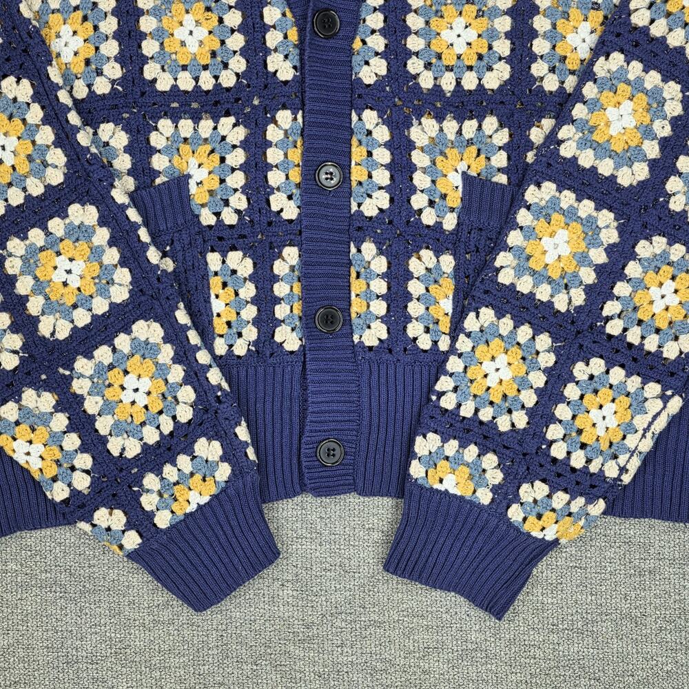 PACSUN ESTATE CROCHET CARDIGAN – MEN’S LARGE – BLUE/YELLOW/WHITE – 100% COTTON - Picture 3 of 11